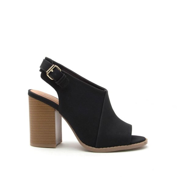 Qupid Brammer-12 Black Nubuck Slingback Open-Toe - Picture 2 of 3